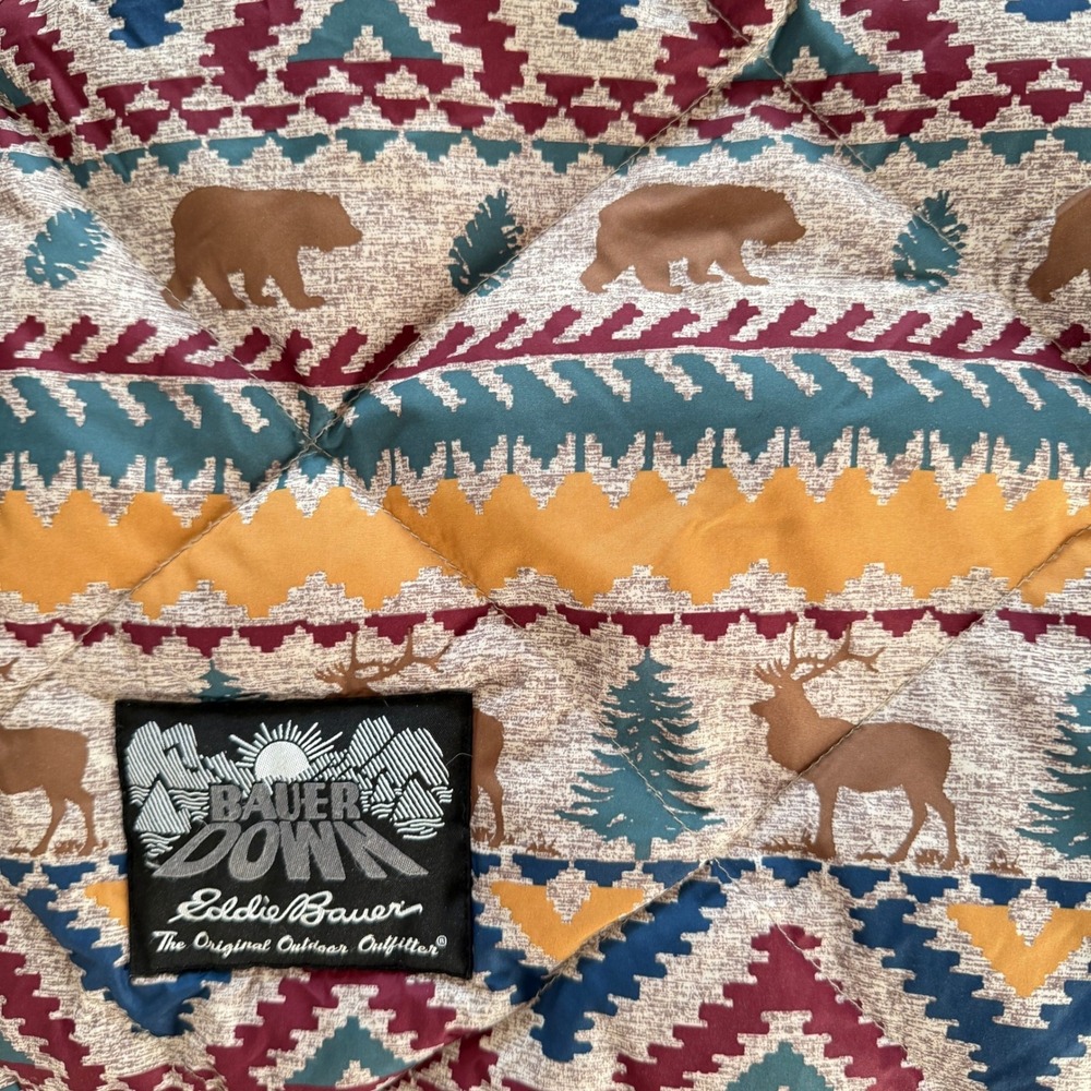 Eddie Bauer Down Throw Blanket Deer Lodge Fleece Reversible Camping Packable